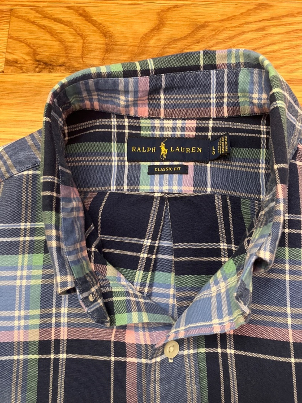 Ralph Lauren Large Navy, Green & Pink Plaid Long Sleeve Button-Down Collar Shirt - Picture 3 of 6